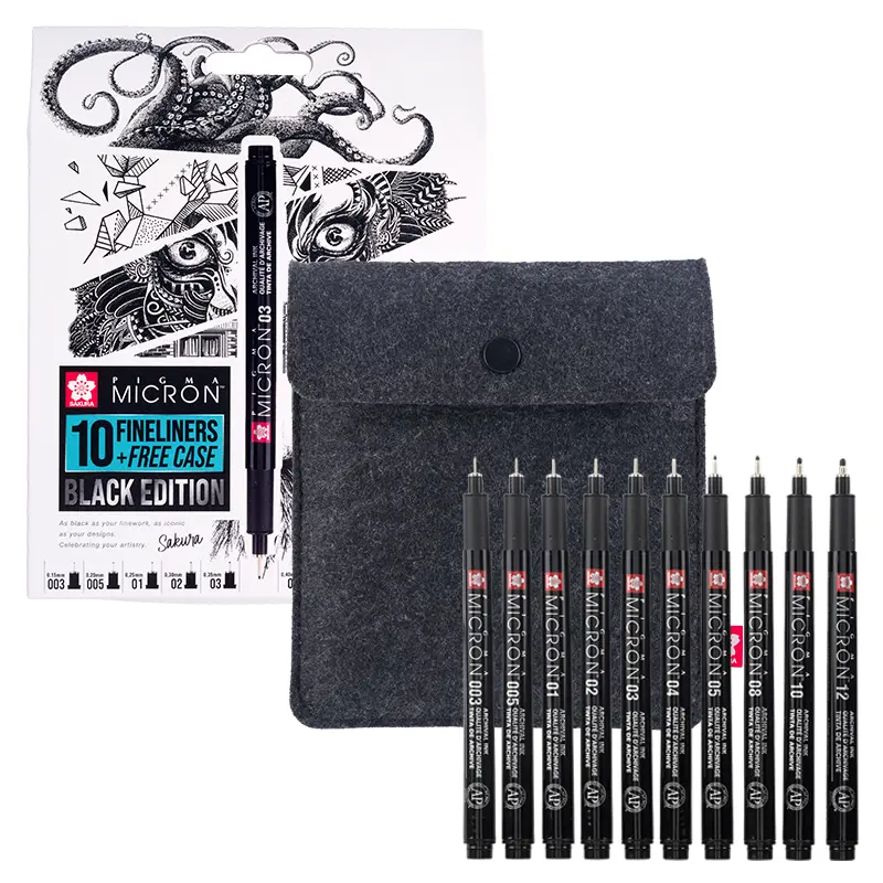 Cienkopisy Pigma Micron Black zestaw 10 szt. + etui 01