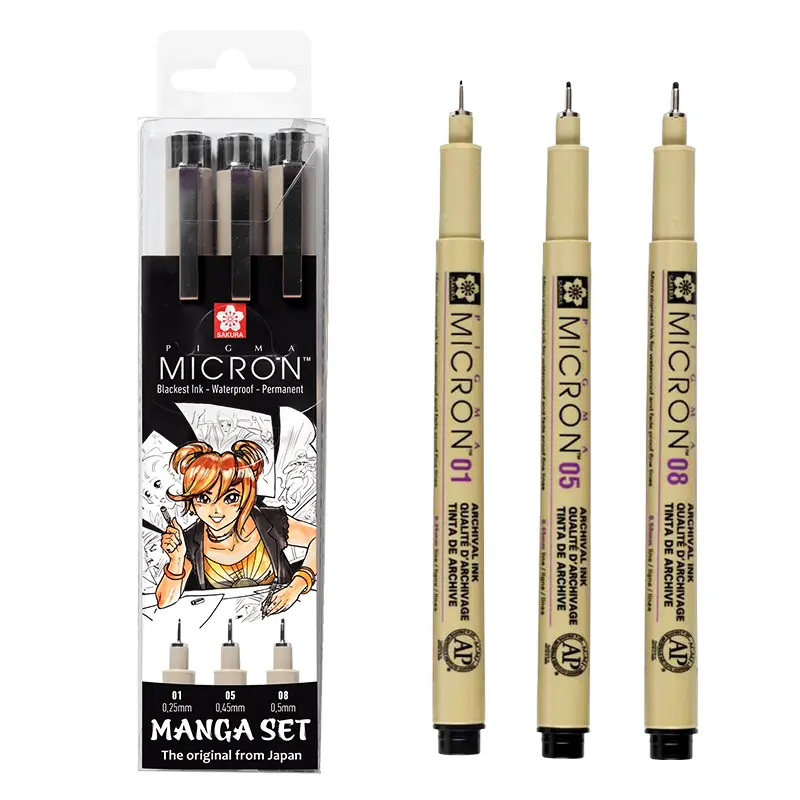 Cienkopisy Pigma Micron Manga 3 szt. - 01, 05, 08 01