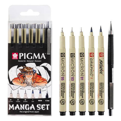 Cienkopisy Pigma Micron Manga 5 szt. + ołówek