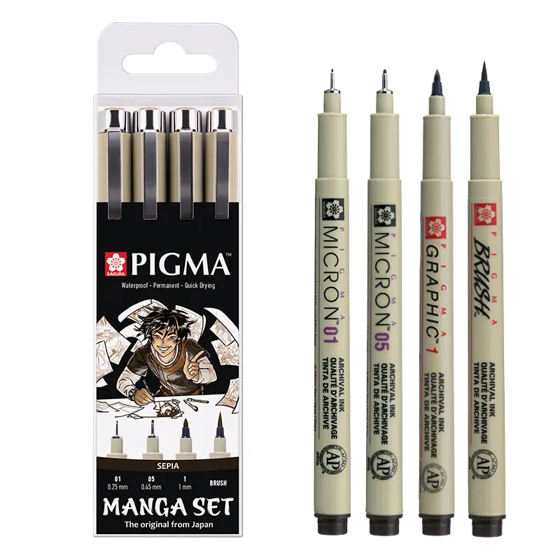 Cienkopisy Pigma Micron Manga Sepia 4 szt. - 01, 05, 1, BR 01