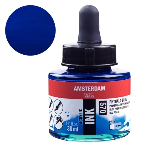 Tusz akrylowy Amsterdam Acrylic Ink Talens 30 ml - 570 Phtalo blue