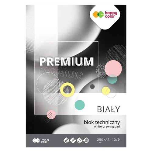 Blok techniczny biały Happy Color Premium - A3, 250 g, 10 ark.