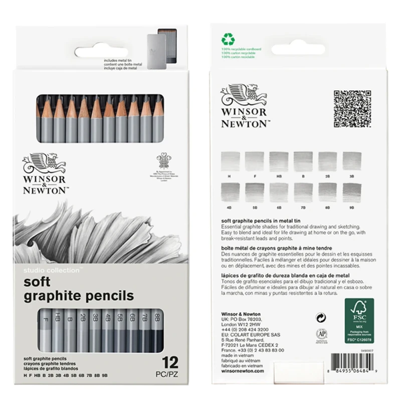 Ołówki Winsor & Newton Studio Collection, zestaw 12 szt. -  Soft H-9B 06