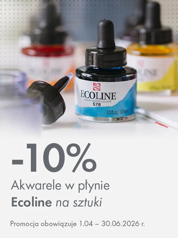 Baner promocyjny: 10% rabatu na akwarele w płynie Ecoline na sztuki. Promocja 1.04–30.06.2026. Storm Plastyczny