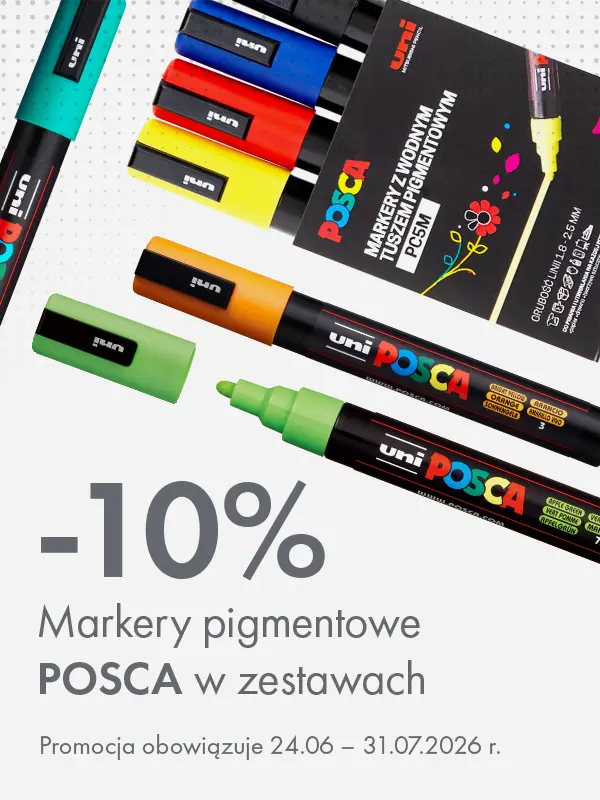 Baner promocyjny: 10% rabatu na zestawy markerów pigmentowych POSCA Promocja 24.06.2026 - 31.07.2026. Storm Plastyczny