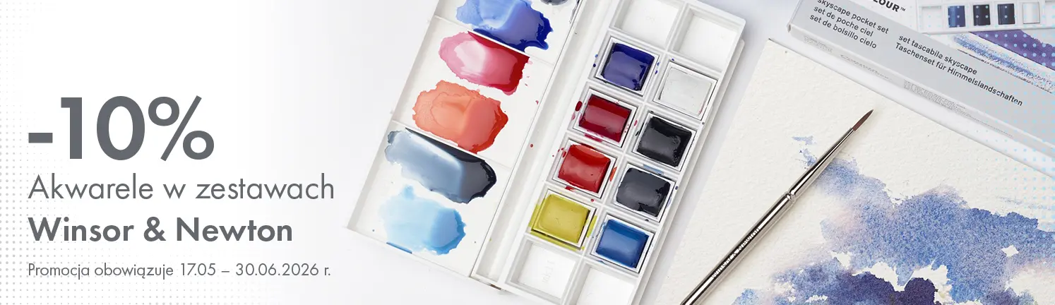 Baner promocyjny: 10% rabatu na akwarele w zestawach Winsor & Newton. Promocja 17.05–30.06.2026. Storm Plastyczny