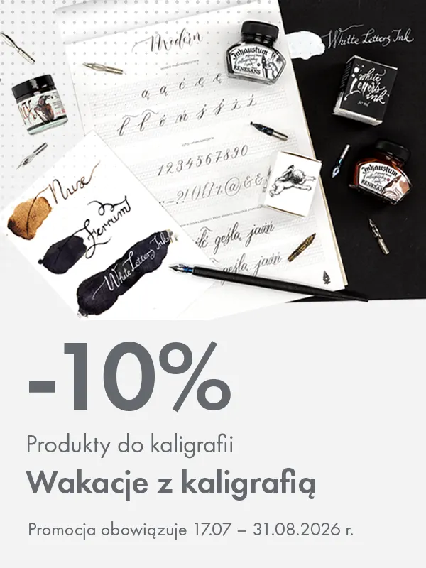 Baner promocyjny: 10% rabatu na wszystkie produkty do kaligrafii. Promocja 17.07.2026 - 31.08.2026. Storm Plastyczny